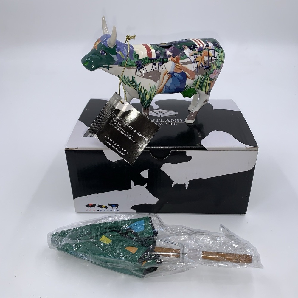 NIB Westland Giftware - 2002 Cow Parade It's A Cowpuccino Morning #7308 Retired